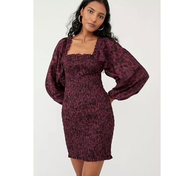 Free People Dresses & Skirts - Free People Floral-print Smock It to Me Balloon-Sleeve Mini Dress Small